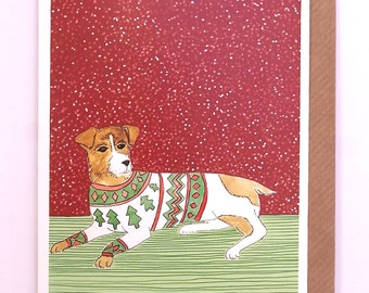 Jack Russell Card, Christmas Dog Card, Jack Russell Terrier Dog Card, Christmas Card, Dog Lover Card, Christmas Jumper card
