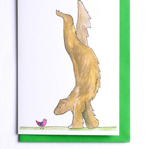 Bear Card, Bear and Bird Card, Geïllustreerde Dansende Bear Card