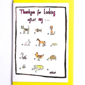 Thank you Card, Thank you for looking after my pet greetings Card, Petsitter Card, Dogsitter card, Animal Card