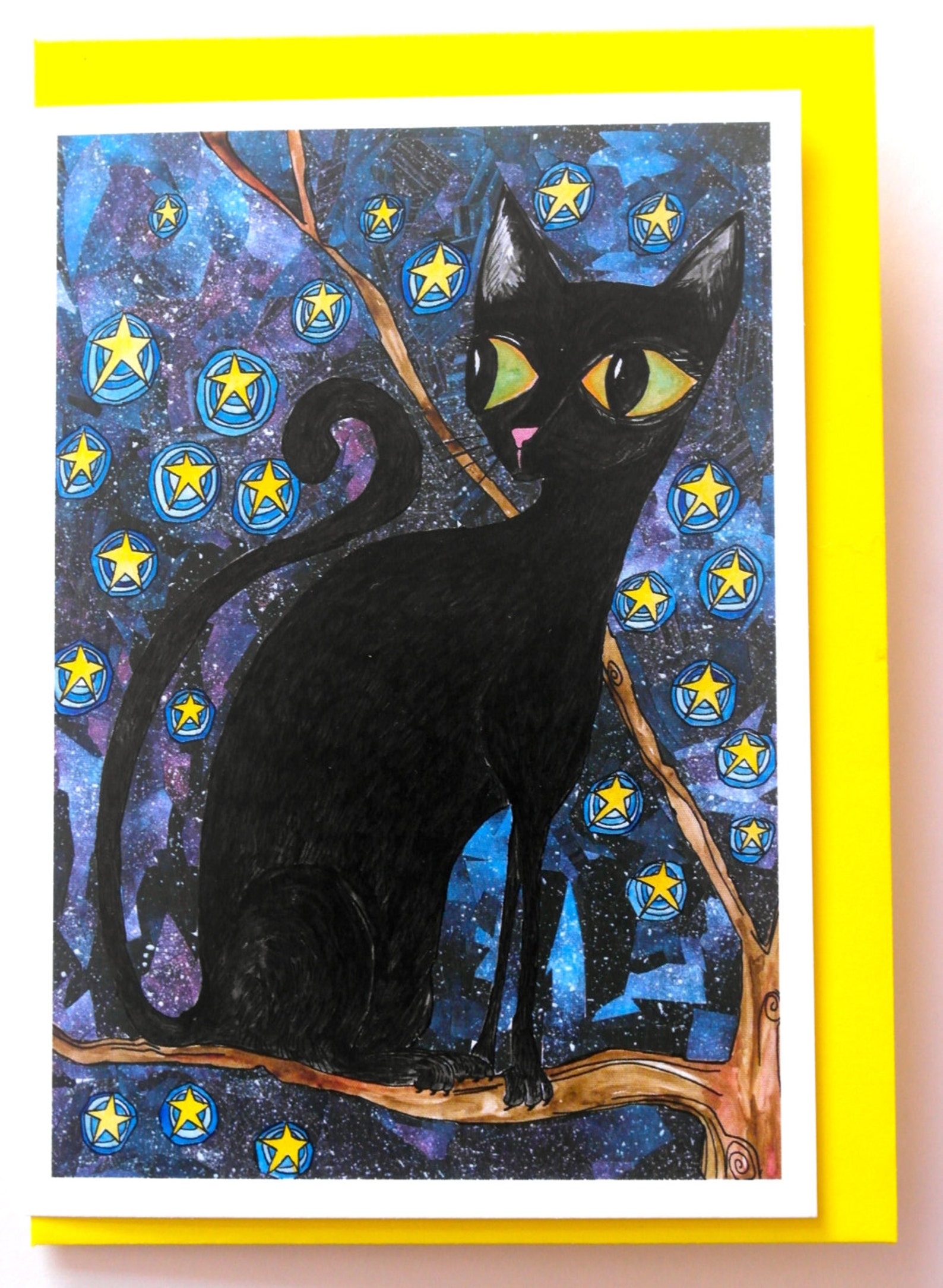 Cat Card Black Cat Card Cute Cat Card Illustrated Black Cat Etsy UK