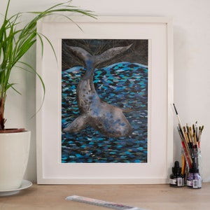 Impresión de ballena, arte de ballena, ilustración de ballena, cartel de ballena, ballena espiritual A3 impresión
