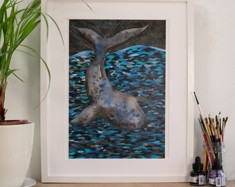 Whale Print, Whale Art, Whale Illustration, Whale Poster, Spirit Whale A3 print