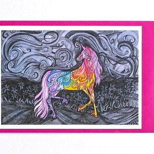 Unicorn Card, Rainbow Unicorn Card, Phoenix Rainbow Unicorn Card, Kaart voor Unicorn Lover, Fantasy Art