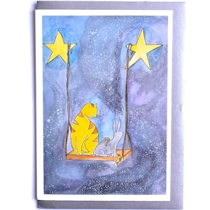 Star Card, New Baby Card, Cute Cat Card, Animal Card, 'Star Swing' Card, Make a wish card