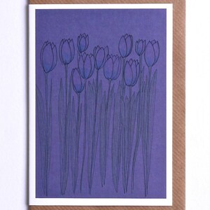 Tulips Card, Floral Card, Thank you Card, Tulips Greetings Card,  Illustrated Tulips Card, Purple Card, Botanical Card