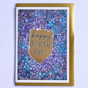 Florale Geburtstagskarte, Geburtstagsmädchen, Happy Birthday Gold Folierte Blumenkarte, Botanische Karte