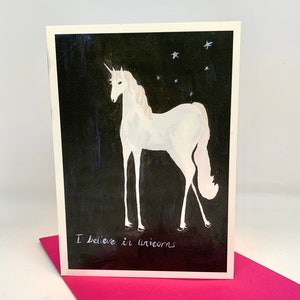 Unicorn Card, Illustrated Unicorn Card, I Believe in Unicorns Illustrated Unicorn Card, Card for Unicorn Lovers image 4