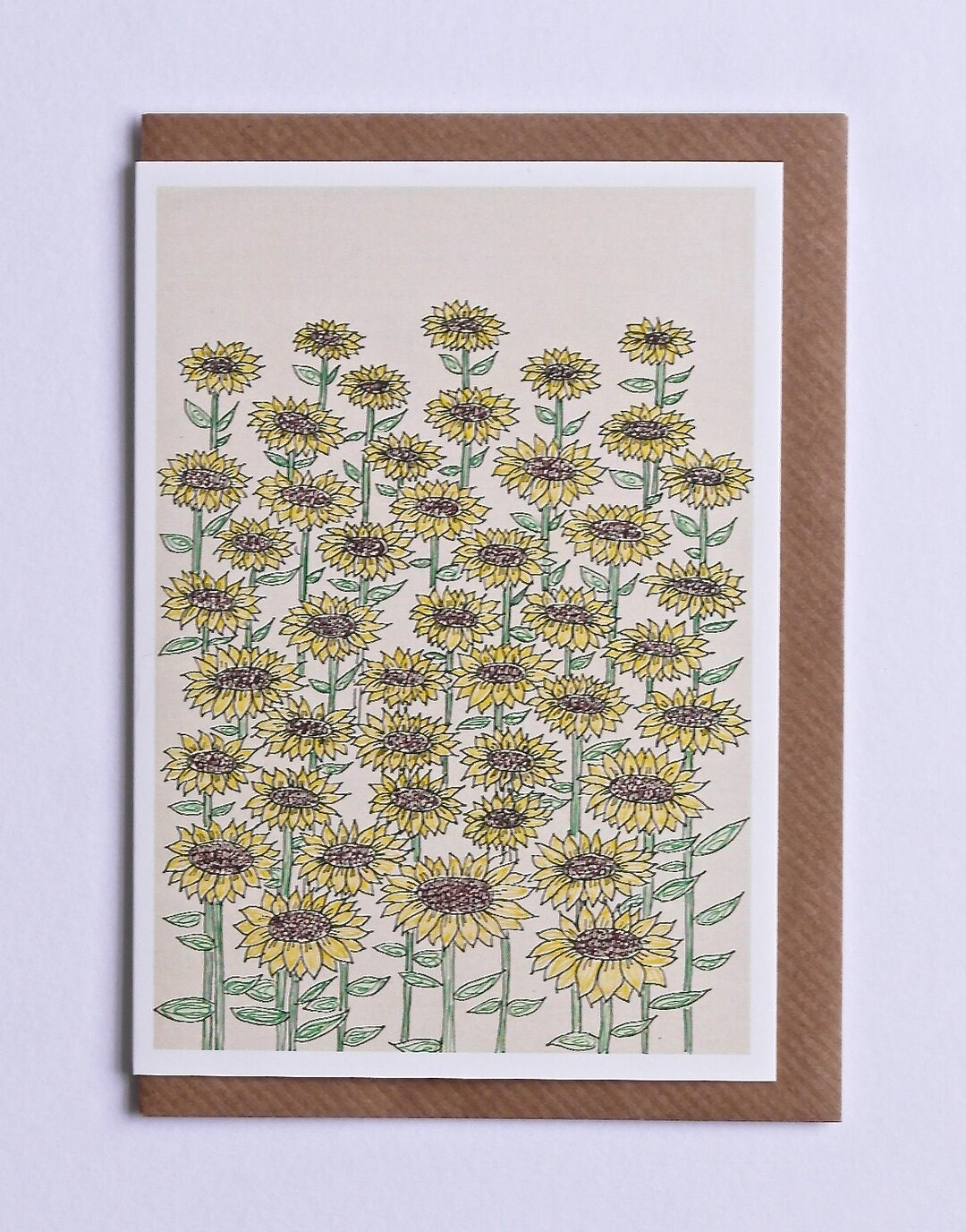 Sunflowers Card, Flower Card, Illustrated Sunflowers Greetings Card ...