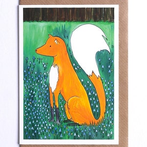 Fox Card, Fox en Bluebells Card, Nature Card, Wildlife Card, Belle of the Bells Hand Geïllustreerde Fox Card