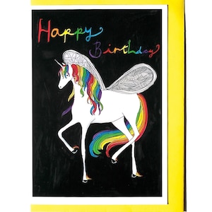 Unicorn Birthday Card, Unicorn Card, Rainbow Unicorn, Happy Birthday Illustrated Rainbow Unicorn Card
