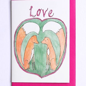 Fox Valentines Card, Fox Love Geïllustreerde Valentijnskaart, Fox Card voor Valentijnsdag, I Love You Card