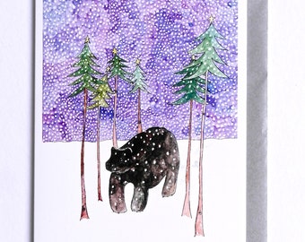 Bear Card, Bear in the Snow Card, Illustrated Bear Card, Christmas Card, Holiday Card, Christmas Bear