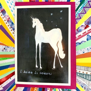 Unicorn Card, Illustrated Unicorn Card, I Believe in Unicorns Illustrated Unicorn Card, Card for Unicorn Lovers image 5
