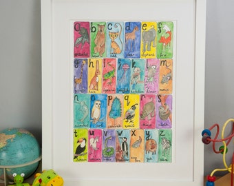 Alphabet Print, Illustrated Animal Alphabet for Children, Nursery Art, Nursery Wall Art, Kids Room Decor