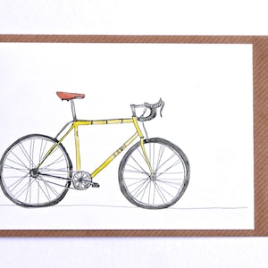 Bike Card, Fixie Bike Card, Illustrated Fixie Bike Card, Yellow Bicycle Card, Fixed Gear Bike, Racing Bike Card