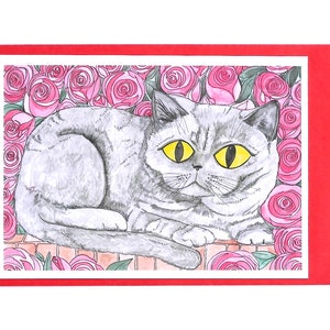 Cat Card, Cat Birthday Card, British Blue, Grey Cat Card, Maibel Hand Illustrated British Blue Cat Card