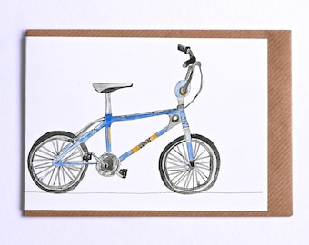 Carte de vélo BMX, carte de vœux illustrée à la main BMX Bike, carte pour BMX, carte BMX, carte pour cycliste, cadeau cycliste, vélo bmx, sports extrêmes
