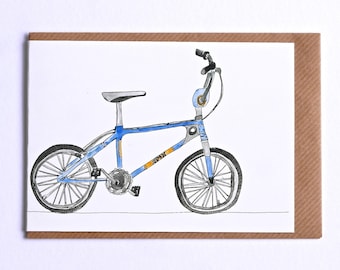 BMX Bike Card, BMX Bike Hand Illustrated Greetings Card, Card for BMXers, BMX card, Card For Cyclist, Cyclist Gift, bmx bike, extreme sports