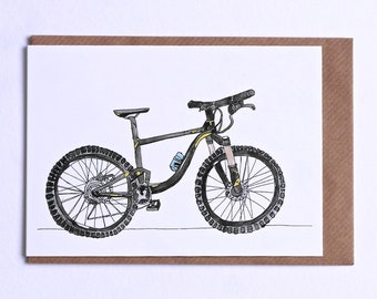 Mountain Bike Card, Off Road Bike Bike Greetings Card, Card for Mountain Bikers, Card for Cyclist, Full Suspension Mountain Bike