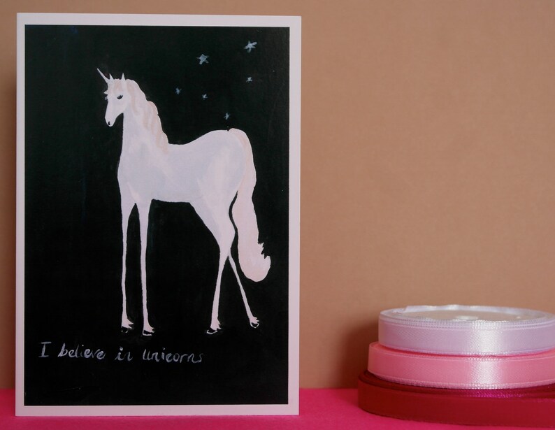 Unicorn Card, Illustrated Unicorn Card, I Believe in Unicorns Illustrated Unicorn Card, Card for Unicorn Lovers image 2