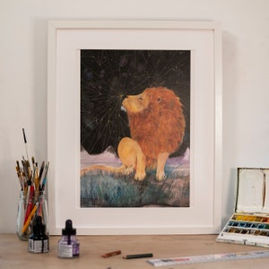 Estampado de león, Pintura de león, Ilustración de león, Arte mural de león, Póster de león, Rey León, Impresión A3 de Spirit Lion