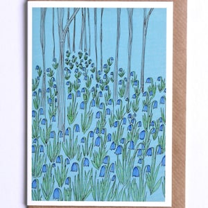 Bluebells Karte, Blumenkarte, Dankeskarte, Bluebells Grußkarte, Illustrierte Bluebells Karte, Blumenkarte, botanische Karte