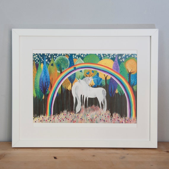 Unicorn Picture, , Unicorn Illustration, Unicorn Poster,  Gift for Unicorn Lovers, 'Land of the Midnight Rainbow' Print