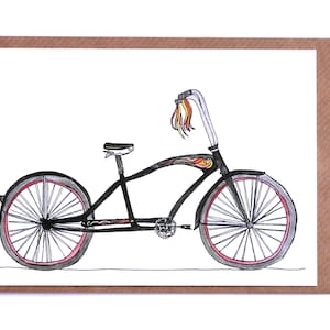 Cruiser Bike Card, Hand Illustrated Greetings Card, bike card, cruising bike card, retro bike card, blank bike card, illustrated bike card