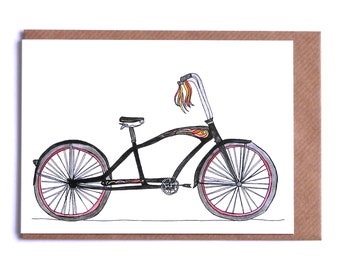 Cruiser Bike Card, Hand Illustrated Greetings Card, bike card, cruising bike card, retro bike card, blank bike card, illustrated bike card