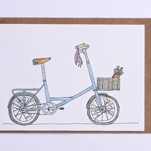 Shopping Bike Card, Shopping Bike Hand Illustrated Greetings Card, Shopper Bike, Floral Card, Card for Her