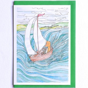 Fox Card, Ocean Art, Boat Art, 1st Birthday Card, Illustrated Fox Card, Bon Voyage Card, Leaving Card