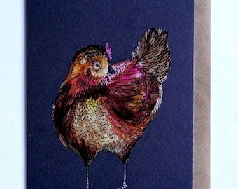 Chicken Card, Hen Card, Chicken Art, Dorothy the Chicken Illustrated Card, Easter Card