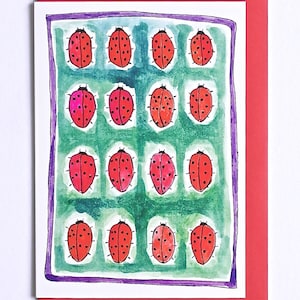 Cartolina illustrata delle sedici coccinelle, coccinelle, carta della fauna selvatica, cartolina di compleanno della fauna selvatica, sedicesima cartolina di compleanno