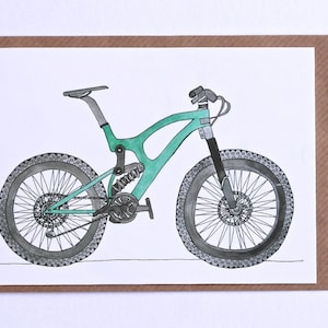 Fat Bike Card, Mountain Bike Hand Illustrated Greetings Card, Fat Boy Bike, Card for Cyclist, Bike Art