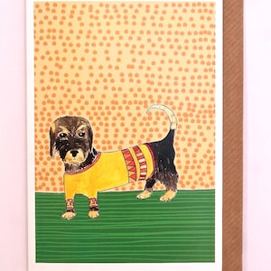 Dackel Karte, Hundekarte, Wurst Hund Karte, Wire Haired Dackel Hundekarte, Hundeliebhaber Karte, Hund im Pullover