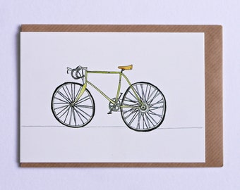 Racer Bike Card, Hand Illustrated Greetings Card, bike card, racing bike card, retro bike card, blank bike card, illustrated bike card