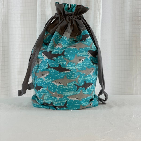 Shark Gift Bag   |   Shark Toy Bag   |   Shark Storage Bag   |   Reusable Gift Bag   |  Lined Drawstring Bag  |  Fabric Gift Bag