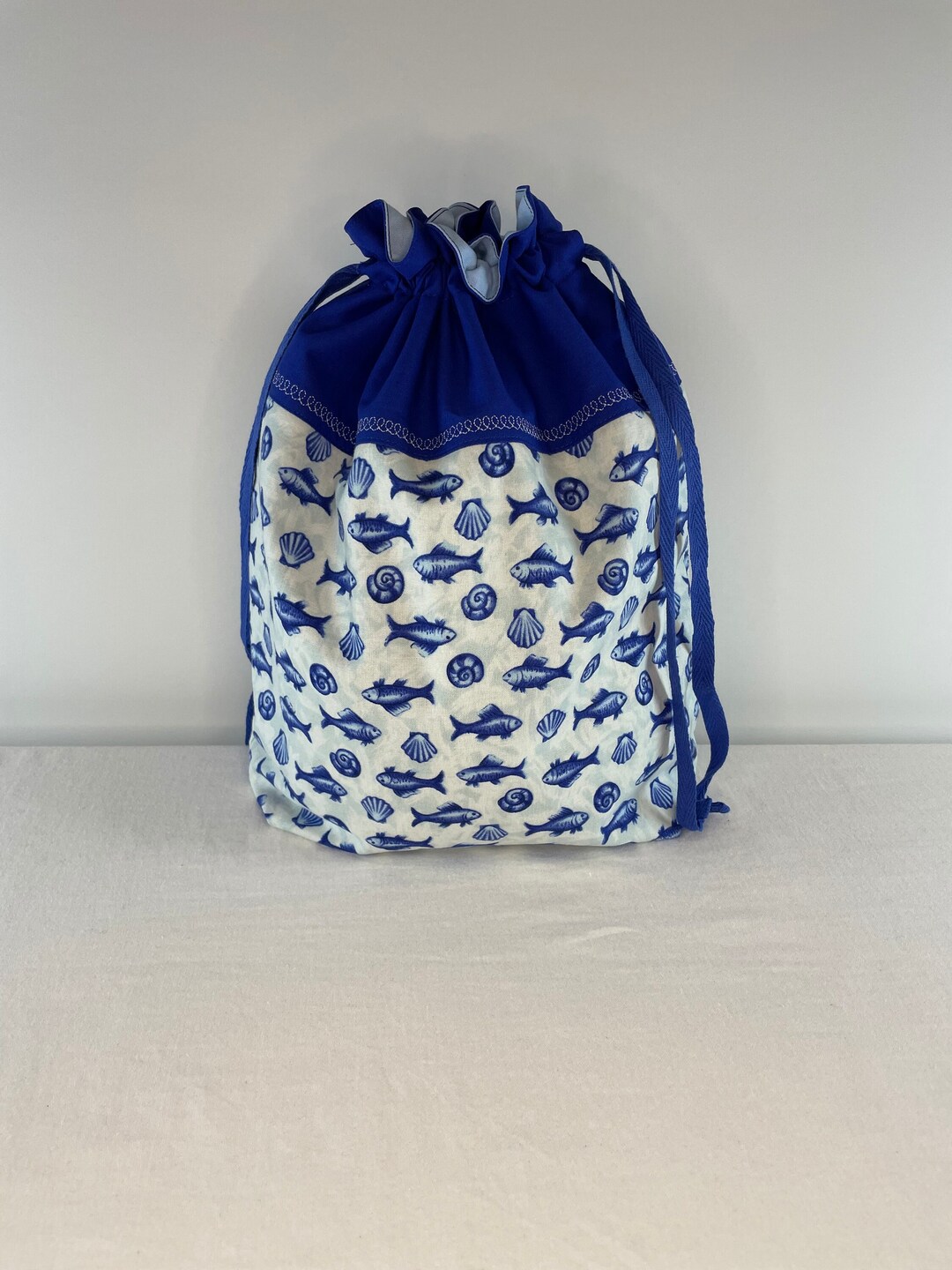 Blue Fish Gift Bag Blue Fish Bag Blue Fish Storage Bag Reusable Gift Bag Lined Drawstring Bag