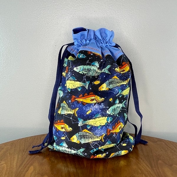 Sac cadeau poisson | Sac à poisson | Sac de rangement pour poisson | Sac cadeau réutilisable | Sac à cordon doublé | Sac cadeau en tissu | Cadeau poisson | Cadeau de pêche