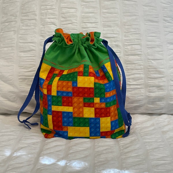 Building Blocks Gift Bag   |   Toy Bag   |  Toy Storage Bag   |  Reusable Gift Bag  |  Lined Drawstring Bag | Fabric Gift Bag