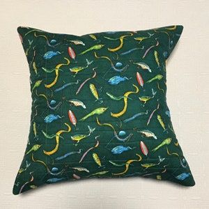 Fish Pillow Cover, Gone Fishing! - Quilted Throw Pillow Cover - fits 18x18 pillow form