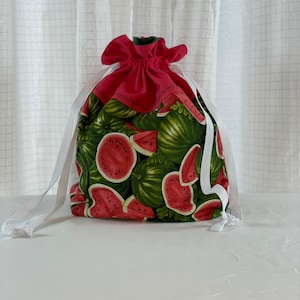 Sac cadeau pastèque | Sac pastèque | Sac de rangement pastèque | Sac cadeau réutilisable | Sac à cordon doublé | Sac cadeau en tissu