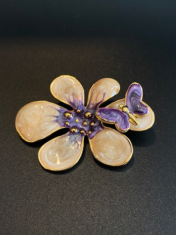 Great M. Jent Enamel Purple Flower with Butterfly 