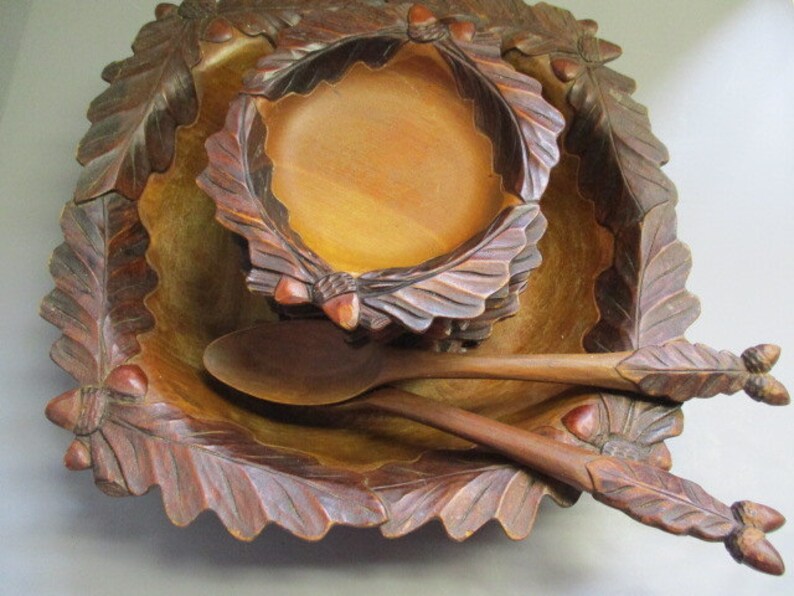 Hand carved wood salad bowl set / wood salad bowls / large Etsy