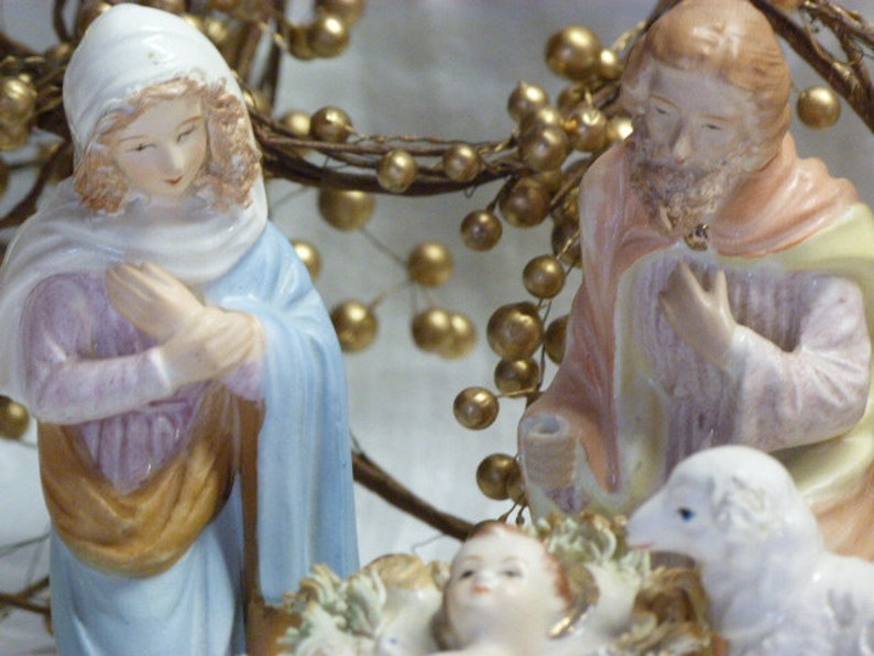 Nativity Set Hand Painted in Japan Christmas Nativity Scene With Gold