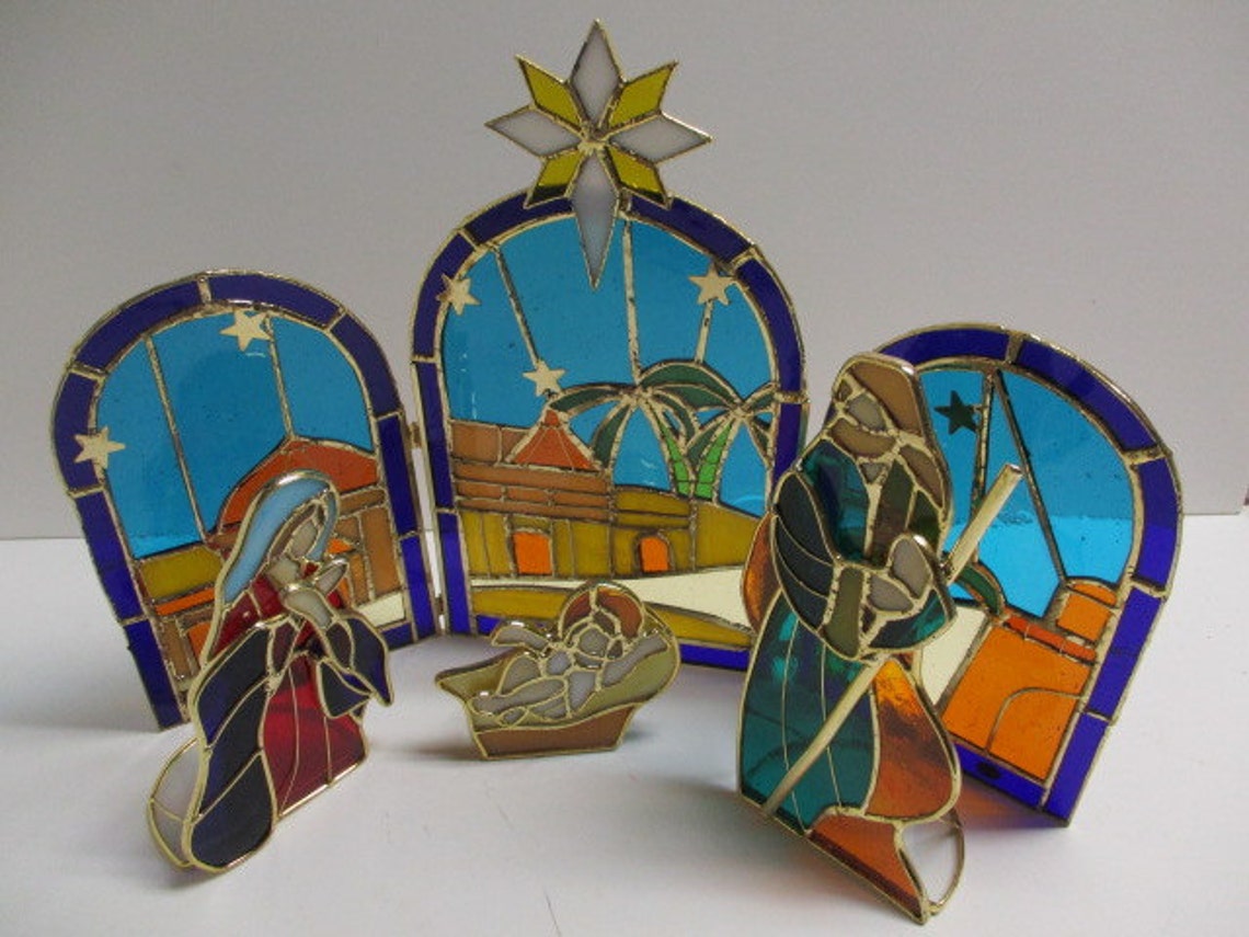 Stained glass nativity scene / vintage nativity scene / Etsy