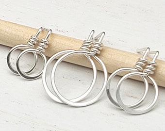 Handmade Sterling Silver Hoop Stud Earrings: Hammered Circle Studs