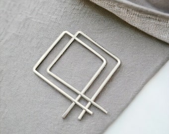 Sterling Silver Square Threader Earrings - Minimalist Style - Gift for Her