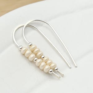 Handmade Silver and Pearl Threader Earrings - Silver Beaded Earrings - Silver and Pearl Earrings - Dainty Threader Earrings