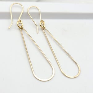 Handmade Earrings, Long Gold Hoop Earrings - Hammered Hoops, Minimalist Hoop Earrings